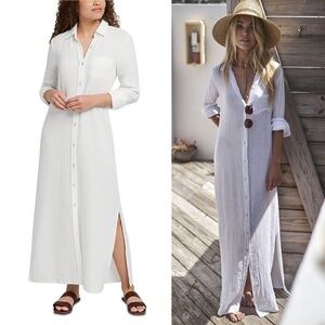 Faherty Dream Cotton Gauze Maxi Shirt Dress White Sz S